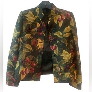 Linda Allard Ellen Tracy Women’s Silk Wool Jacket Button Up Deep Green w Berry 4